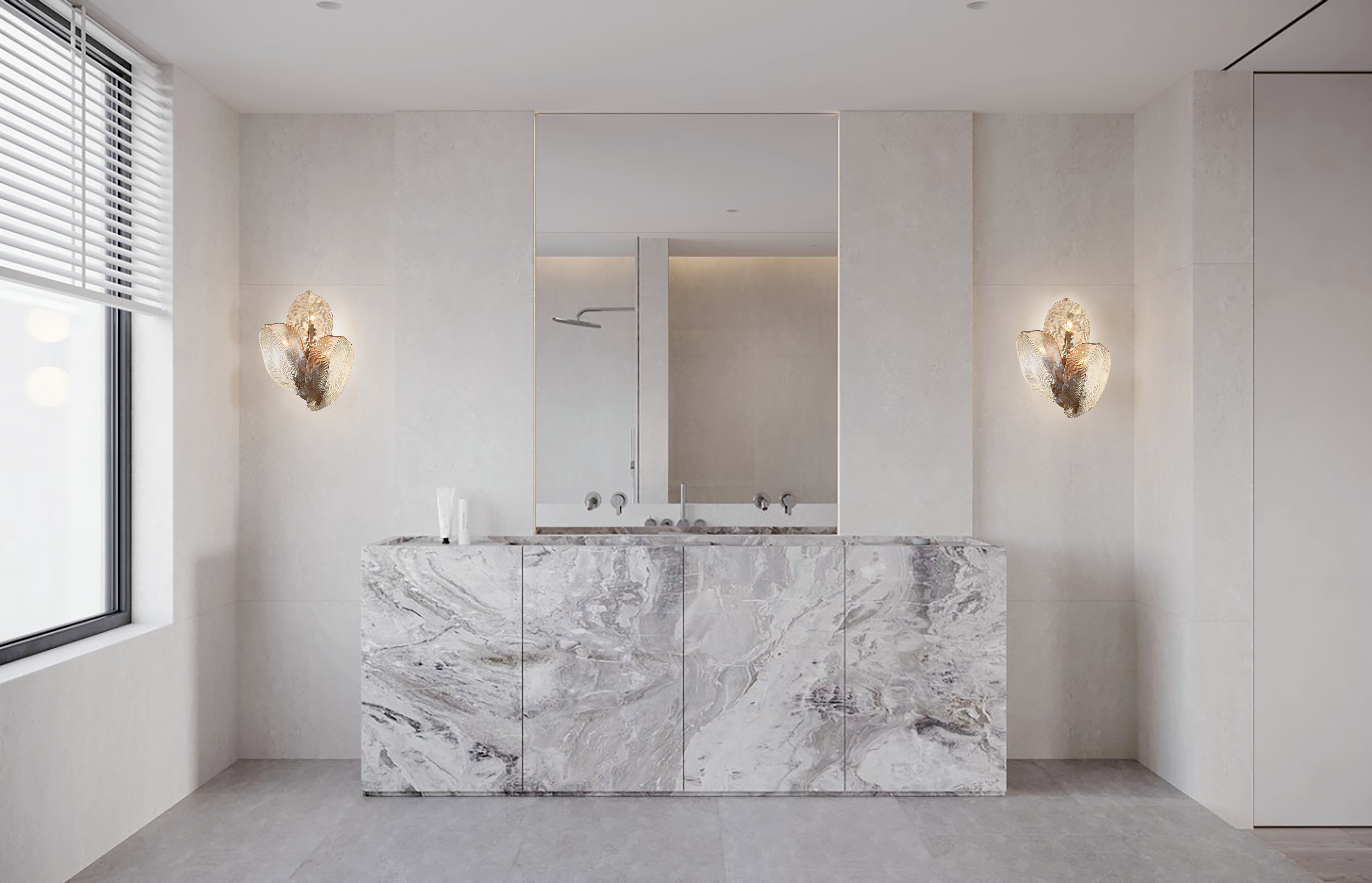 Brass Wall Light with Amber Handmade Glass – 3 Light (E14)